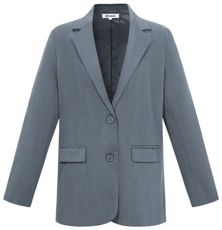 Comfortabele Geweven Polyester Dames Blazer met Letters Grafisch Motief - Grijs - Maat L