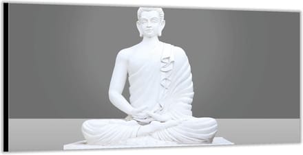 KuijsFotoprint - Schilderij - Witte Buddha - Wit En Grijs - 100 X 200 Cm