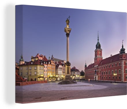 Canvas Schilderij Warschau - Kasteel - Plein - 120x80 cm - Wanddecoratie