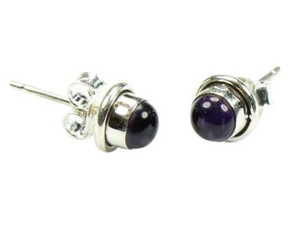Zilveren knop oorbellen Amethist 925 zilver