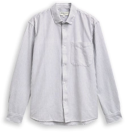 Tom Tailor Denim - Overhemd van katoen met relaxte pasvorm - Maat M - white olive stripe