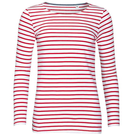 SOLS Dames/Dames Marine Gestreept T-shirt met Lange Mouwen (Wit/rood)