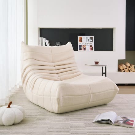 STILVORA Loungestoel Zitzak - Ergonomische Zitzak Stoel Met Schuimvulling - Teddysamt Beige