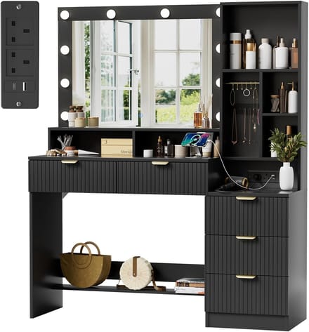 Make-uptafel met LED-verlichting, spiegel en opbergruimte