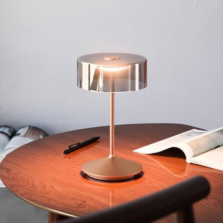 Sigor Numotion LED oplaadbare tafellamp, brons, glas, IP54, dimbaar
