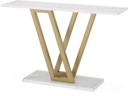 MAZAZU Moderne Sidetable - Luxe Wandtafel - Wit Marmerlook - Goude Frame - 110x30x80cm