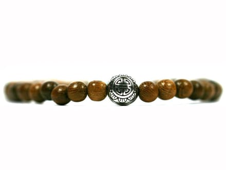 IbizaMen - robles hout 6mm - 925 Zilver 8mm turkoois - 20cm