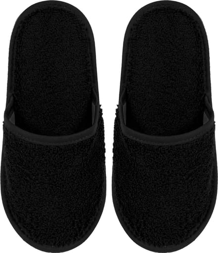 Badslippers Badstof Uni Pure met Zool Zwart Maat 38 - 1 Paar