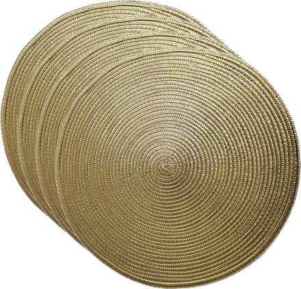 Gerimport Placemat - 4x - metallic goud - dia 38 cm - rond - geverfd jute.- onderlegger - kerstdiner/diner placemats