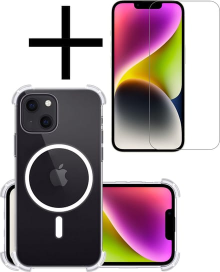 Hoesje - Met Screenprotector - Geschikt voor Apple iPhone 14 Plus - Magsafe Compatible - Sterk & Shockproof - Back Cover - Shock Proof Case - Telefoon Hoes - Transparant