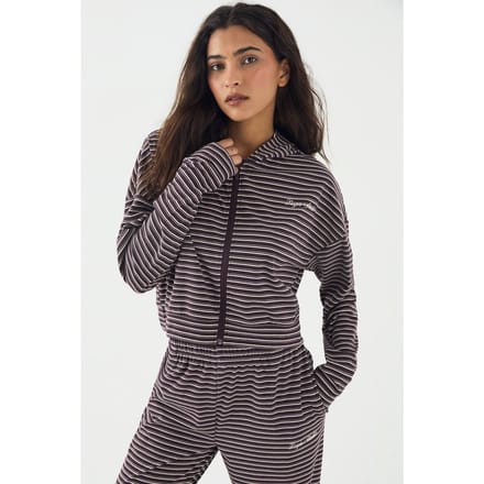 Dames DSGN Studio Zachte Streep Boxy Crop Rits Hoodie | Plum | Maat: 2XL