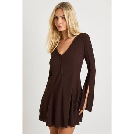 boohoo Dames Getextureerde shiftjurk met uitlopende manchetten en zoom | Chocolate | Maat: 10