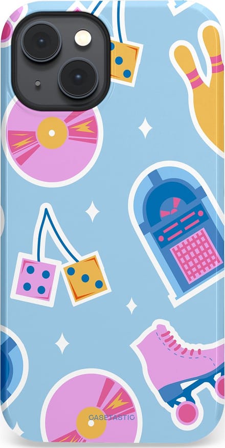 Casetastic hoesje geschikt voor Apple iPhone 14 Plus - MagSafe - Dubbellaagse bescherming - Flashback vibes - Fashion Case - Lichtblauw Lavendel Wit