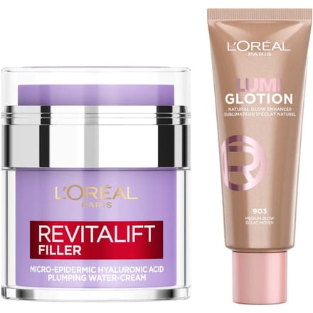 L'Oréal Paris Hyaluronic Filler Water Cream & Lumi Glotion Bundle (Various Shades) - 903 Medium Glow