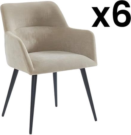 Vente-unique Set van 6 stoelen HEKA - Met armleuningen - Stof en metaal - Beige