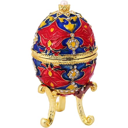 Rood geëmailleerde Faberge paasei sieradendoos trouwring opslagcontainer 5 x 10cm rood