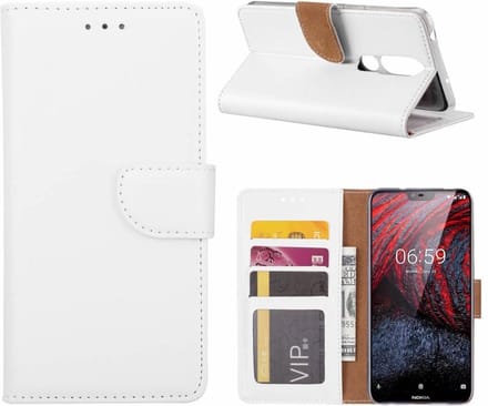 Bookcase Geschikt voor: Nokia 6.1 Plus - Wit - portemonnee hoesje