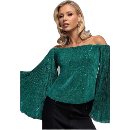 Dames top Goddiva Sequin Lurex Bardot