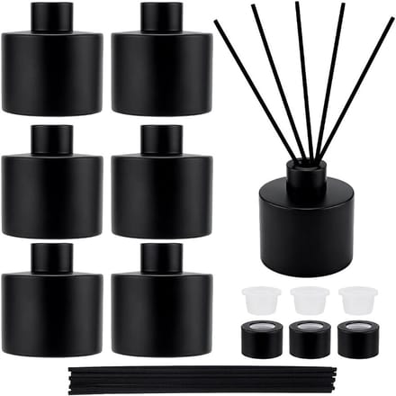 Dailygoods - Set van 6 Matzwarte Glazen Diffusorflessen voor Etherische Oliën