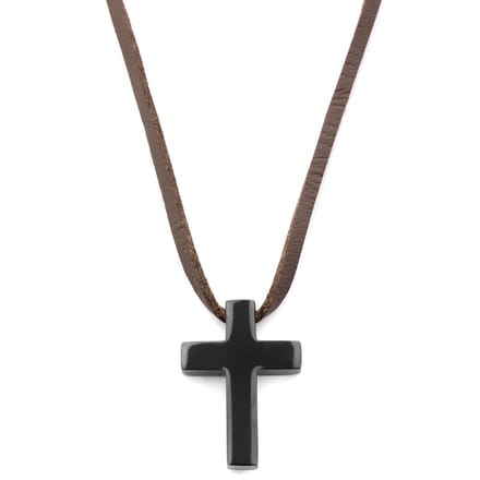 Iconic | De Zoon Leren Ketting met Zwart Kruis