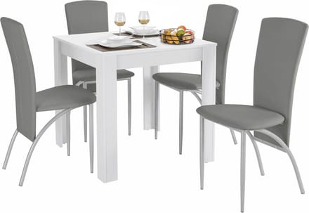 Lynn & Nicole - Set van Eettafel 80x80cm met 4 Stoelen Lichtgrijs