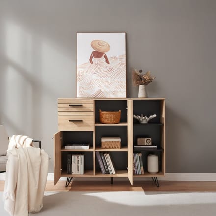 Dressoir Noppen 100x120x38 cm eikenkleurig en zwart [en.casa]