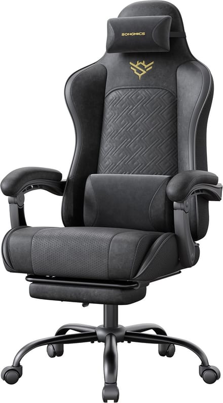 SONGMICS - Gaming Stoel - Ergonomisch Ontwerp - Met Voetsteun en Armleuningen
