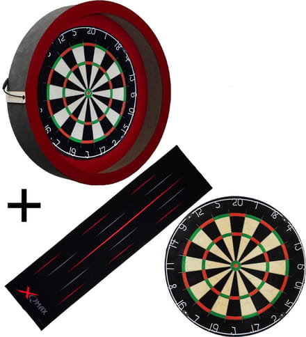 Darts Set - Complete PRO - rood-antra - Plain dartbord - dartmat antraciet - dartbord verlichting - darts - dartbord