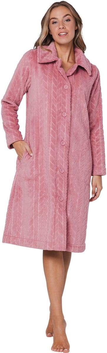 Pastunette - Badjas - Rose Stream - Flanel/Fleece - Knoopsluiting - Roze - Maat 3XL
