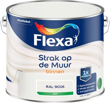 Flexa Strak Op De Muur Muurverf - Mat - Fris Wit / Ral 9016 - 2,5l