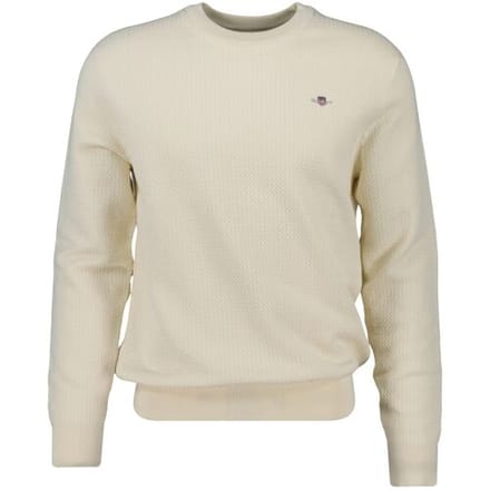 Gant Trui Uni Color Textured Cotton Crew Neck Cream / male