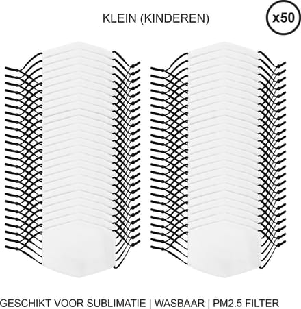 Sublimatie mondkapjes - wit - klein (kind) - set 50