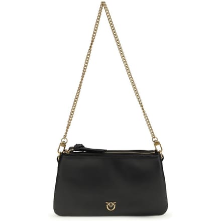 PINKO schoudertas Double Mini Vitello Morbido Black + Antique Gold zwart