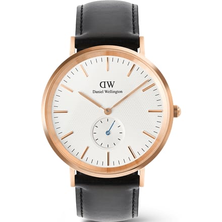 Daniel Wellington Classic Multi-Eye Quartz Analoog Horloge Roségoudkleurig En Zwart Kast Gemaakt Van 100% Pvd-Gecoat Roestvrij Staal En Een Armband Van 100% Echt Leer 40 DW00100870, DW00100871