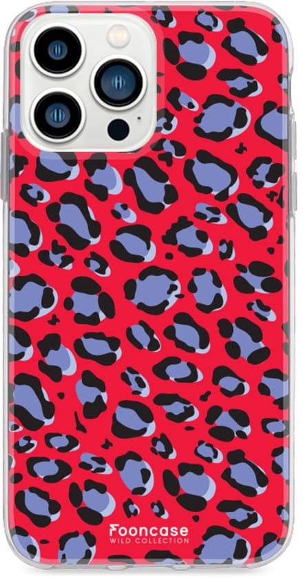 Fooncase Hoesje Geschikt voor iPhone 13 Pro - Shockproof Case - Back Cover / Soft Case - Luipaard / Leopard print / Rood