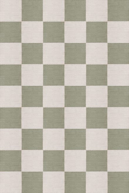 Layered Chess Flatweave Sage Vloerkleed - 140 x 200 cm - Groen,Ivoor - Rectangular - Wol - Eetkamer, Woonkamer, Slaapkamer - Geometrisch - Retro, Modern
