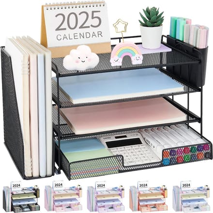 Bureau-organizer met 4 Lades, Documentenbak en Pennenbakjes - Compleet Bureau Accessoires Zwart
