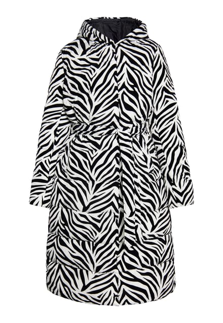 Faina Lange gewatteerde jas Dames Witte zebra