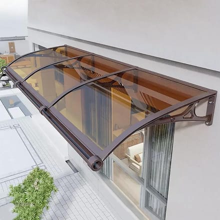 Raamluifel Voordeur - Buitenluifel Terras - Weerbescherming Buiten - Polycarbonaat Plaat - Uitschuifbaar Ontwerp - Bruin