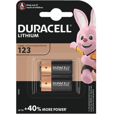Duracell High Power Lithium CR123A batterijen, spanning 3 V, 2 stuks