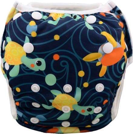 Wasbare Zwemluier – One Size 8–25 kg – Donkerblauw Schildpad – Verstelbaar & Duurzaam