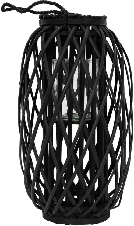 ECD Germany Lantaarn Ried 50 x Ø 28 cm met handvat, zwart, touwvezel, vlechtwerk look, lantaarn met glazen inzet, retro lantaarn van vlechtwerk, handgeweven tuinlantaarn kandelaar kandelaar