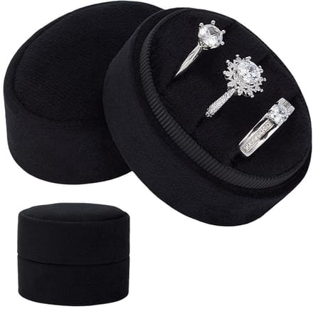 Dailygoods - Fluwelen Ring Doos voor 3 Ringen - Zwart Ovaal Sieradenhouder