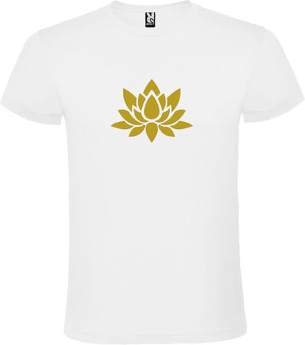 Wit  T shirt met  print van "Lotusbloem " print Goud size M