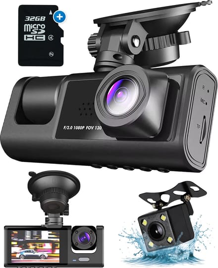Fleau Tech Dashcam Voor Auto 3 in 1 - 2025 Model - Voor en Achter Camera - G-Sensor - Full HD - 170° Groothoeklens - Loop Recording - Micro SD-kaart 32 GB