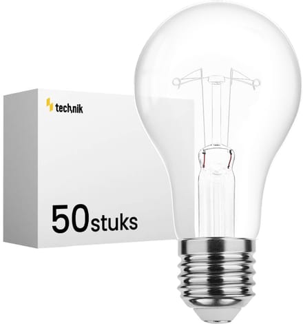 Technik E27 Wolfraam-Gloeilamp Dimbaar 200W - 2700K - Warm Wit - Gloeilamp Globe A70 - 50 stuks