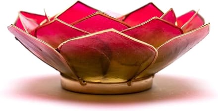 Lotus sfeerlicht bladvorm roze/groen goudrand — 13.5 cm
