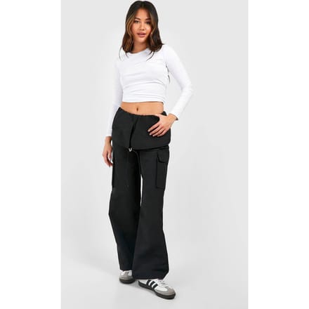 boohoo Dames Parachutebroek met overlay tailleband | Zwart | Maat: 42