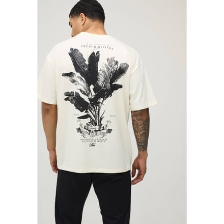Ecru Oversized T-shirt Met Palmboomprint | Size Large