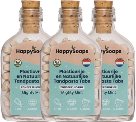 HappySoaps - Kwartaalbox Tandpasta Tabs - Zonder Fluoride - 3 x 62 tabs